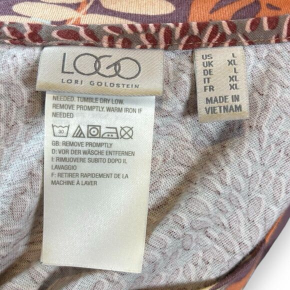 Logo By Lori Goldstein Mixed Print Knit Top Size Large Chiffon Hem Tunic Brown - Picture 9 of 11
